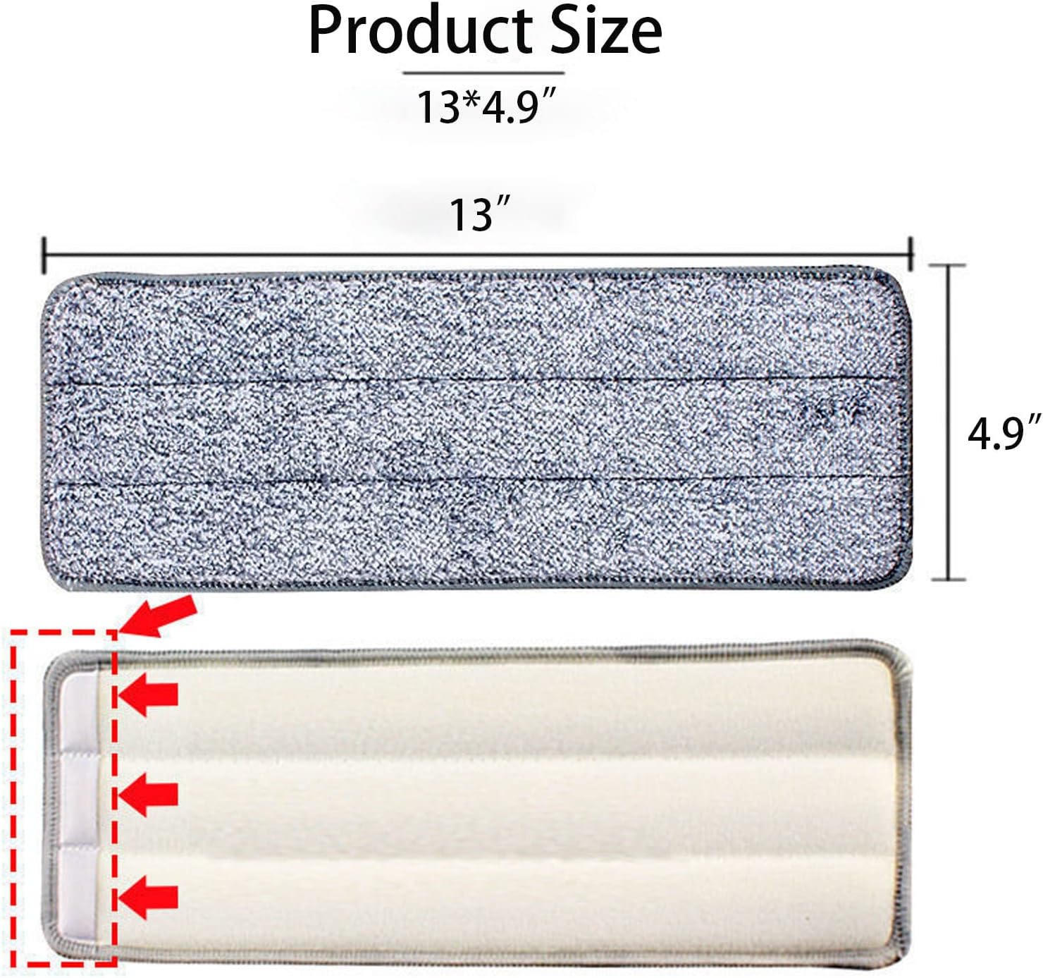 10 Pack 13 * 4.9" Generic Mop Pads Mop Head Refill Washable Wet/Dry Mops Flat Compatible with Most 11-13" Hook and Loop (Velcro) Flat Mops.System Floor Care System (10 Pack 13 * 4.9")