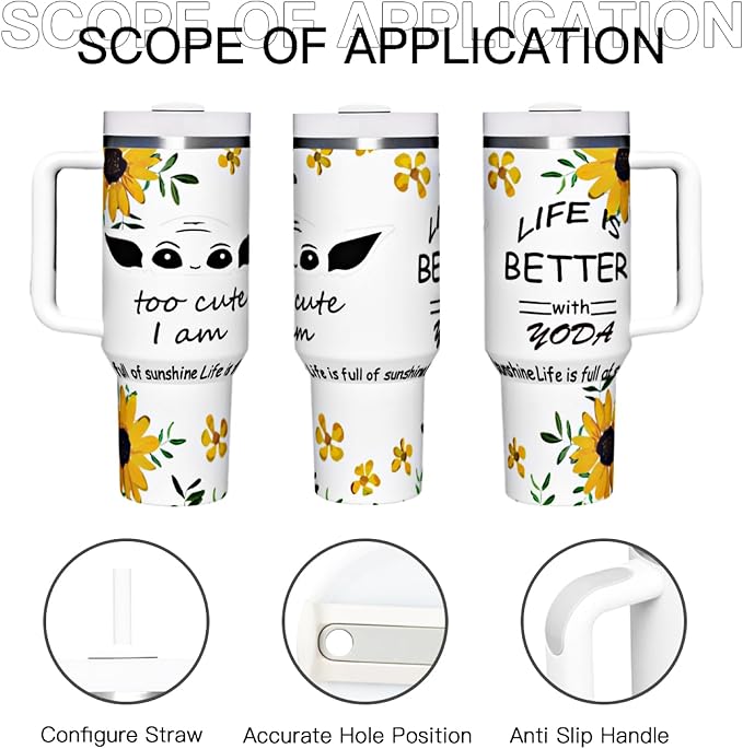 30oz Sunflowers Coffee Tumbler with Handle, Stainless Steel Double Wall Vacuun Insulated with Straw and Leak Proof Lid Travel Coffee Mug Cup, Birthday Gifts for Adult Women Men