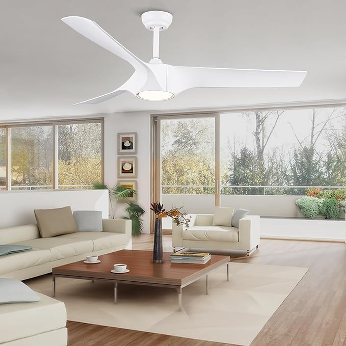 NicBex Ceiling Fan 56 Inch Modern Ceiling Fans with Integrated LED Light and Remote Control Double Finish Ceiling Fan with 3 Wood Blades for Living Room, Bedroom, White