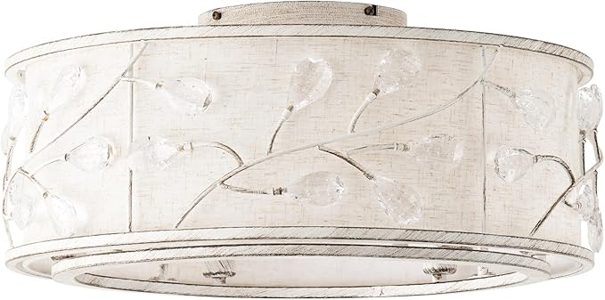 20 Inch White Crystal Ceiling Fan with Light, Caged Crystal Ceiling Fan with Light Remote Control, Flush Mount with 6 Speeds for Bedroom, Nursery, Living Room (6 E12 Bulb Includ) (White)