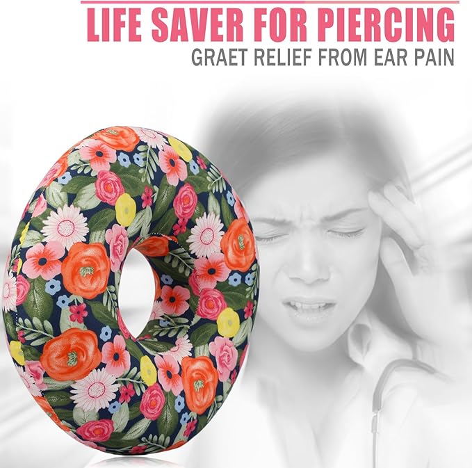 Ear Hole Piercing Pillows for Ear Pain Side Sleeping CNH Pillow Pressure Sore Pain Relief Ear Guard Lifesaver Tinnitus Support Neck Head, Painting Flower