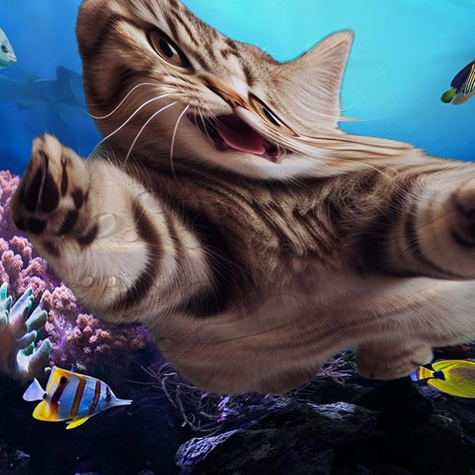 AILONEN 3D Swimming Cat Shower Curtain Set,Coral Bath Curtain for Kids Girls Boys,Sea Animals Ocean Theme Shower Curtain,Cat Lovers Animal Shower Curtains for Bathroom Decor, 72" W*78" H