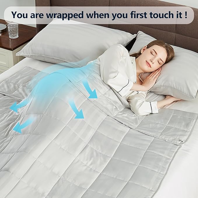 Weighted Blanket(48"x72" 10lbs) Weighted Blanket Cooling Blanket for Sleeping,Throw Size Breathable Blanket with Premium Glass Bead(Light Grey)