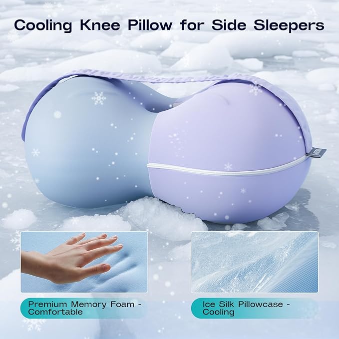 Ruiman Cooling Knee Pillow for Side Sleepers - Between Leg Pillow for Side Sleepers Pregnancy - Memory Foam Knee Pillows for Knee & Hip Pain - Pillow for Between Knees While Sleeping (Lavender)