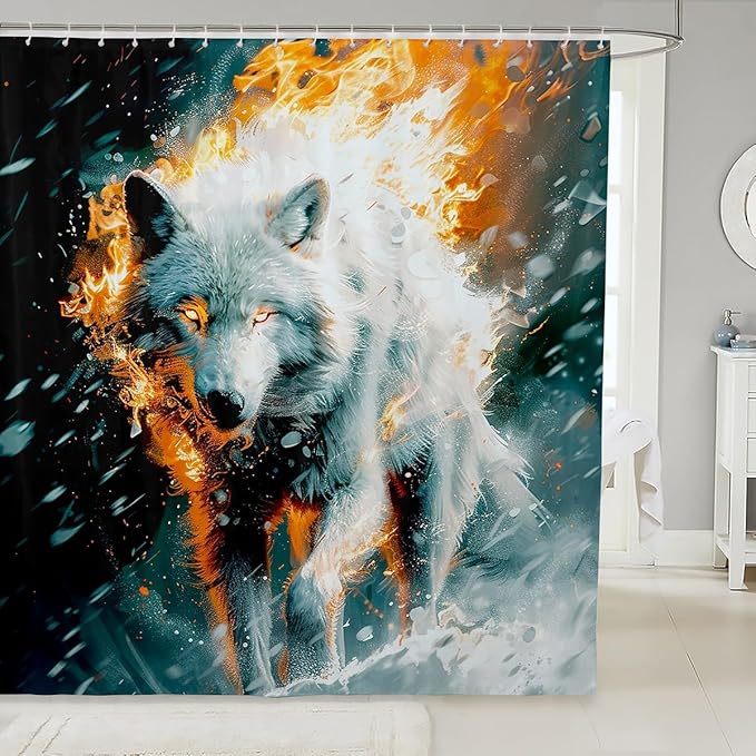 Feelyou Wolf Bathroom Shower Curtain Set Wolves Howling Bath Curtain Animal Wolves Shower Curtain Wolf Life Kids Bathroom Accessories Wild Animal 72"x72"
