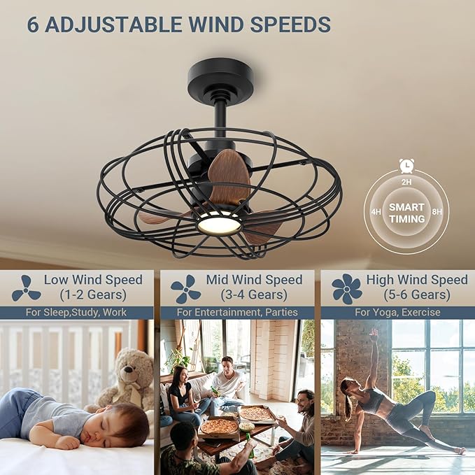 NACATIN Outdoor Ceiling Fan with Lights, Remote, App & Wall Switch Control, 21in RGB Ceiling Fans with Lights and Remote, 3 Color Temperatures: Perfect for Patios, Gazebos, & Bedrooms, Black