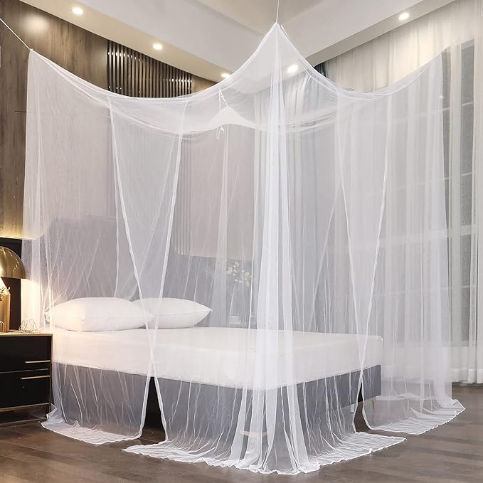 Mengersi Bed Canopy for Full Queen King Size Bed,Canopy Bed Curtains Elegant Mosquito Net,Mosquito Netting for Camping Patio Indoor Outdoor Bug Net,White