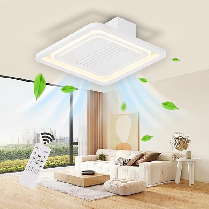 21 Inch Speed Bladeless Ceiling Fan,LED Ceiling Lights with Fan,Remote Control Enclosed Flush Mount Ceiling Fan With Timming,Low Profile Ceiling Fan With Light,3000-6000K, 6 Wind Speed