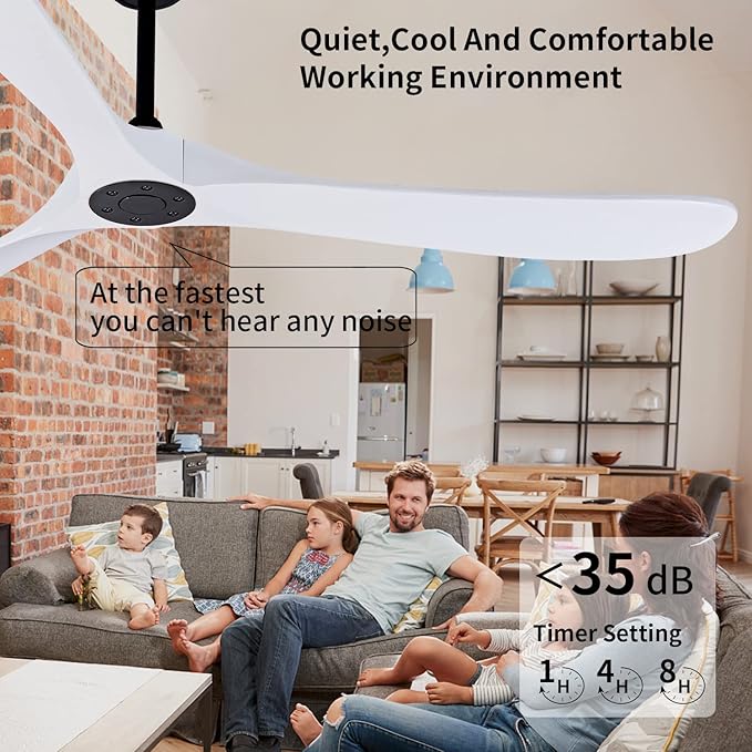 Bigzone 70" Large White Ceiling Fan With Remote Control, DC Motor Quiet Energy Saving,3 White Balsa Wood Blades,Outdoor/Indoor Ceiling Fan With Reversible Blades