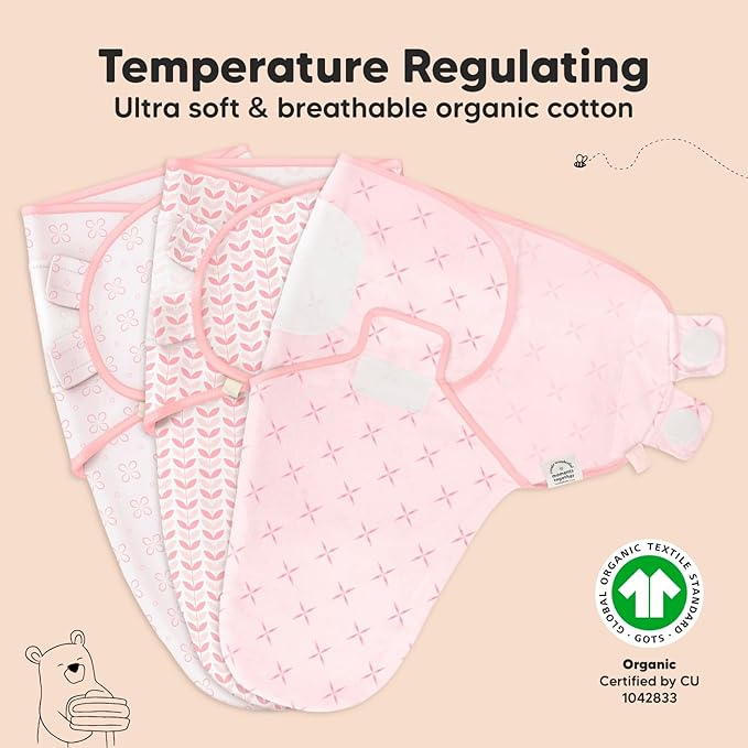 3-Pack Organic Baby Swaddle Sleep Sacks - Newborn Swaddle Sack, Ergonomic Baby Swaddles 0-3 Months, Swaddles for Newborns, Baby Sleep Sack, Baby Swaddle Blanket Wrap,Baby Essentials(Blossom)