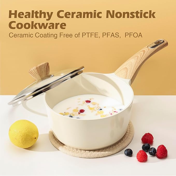 SENSARTE Ceramic Pots and Pans Set Nonstick, Kitchen Cookware Sets, 14-Piece Induction Cookware, 100% Non-toxic Healthy Non Stick Cooking Set, with Frying Pans Set, PFAS PTFE PFOA PFOS Free