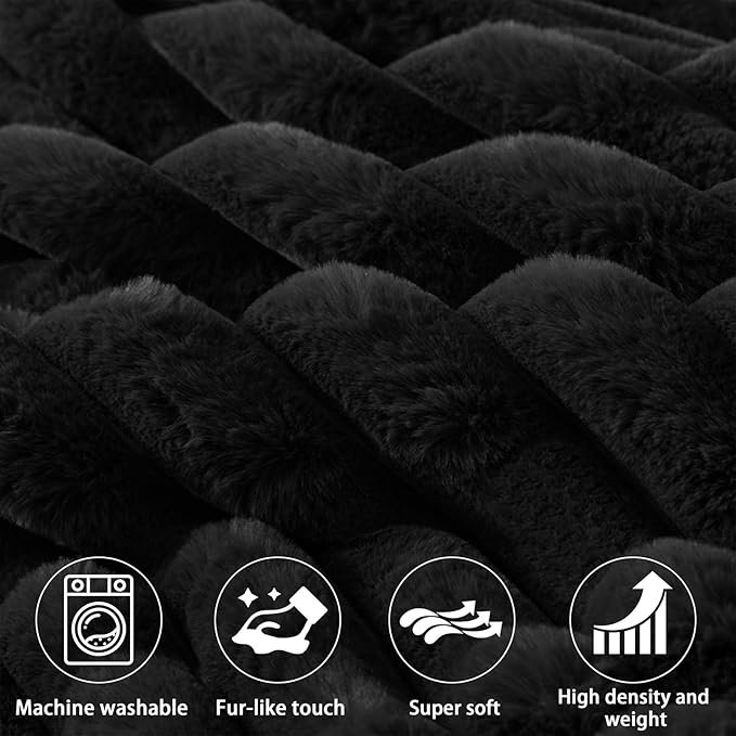 Faux Fur Headboard Pillow with 2 Pack Neck Roll Pillow Large Headboard Pillow Soft and Supportive with Removable Cover (Black, Twin)