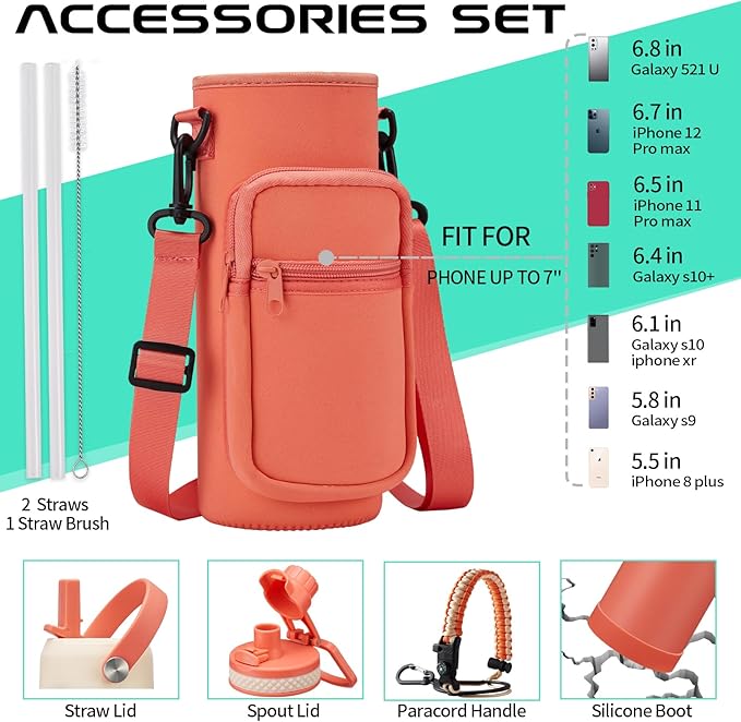 32 oz Sports Water Bottle Insulated - w/Paracord Handle, Straw & Spout Lids, Protective Boot, Sweat Proof Hydro Metal Water Flask Keeps Cold-48H Hot-24H, Travel Thermo Mug for Sports Hiking