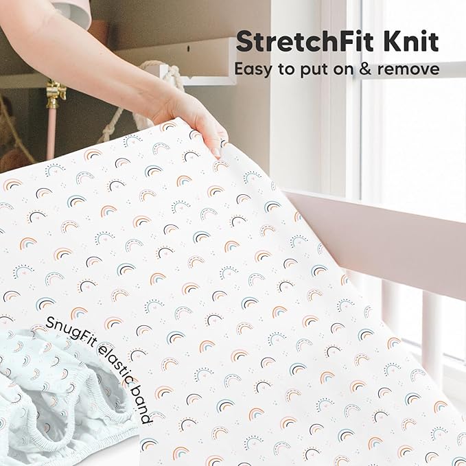 2-Pack Crib Sheets for Boys,Girls - Viscose Derived from Bamboo Fitted Crib Sheet, Organic Baby Crib Sheets, Crib Mattress Sheet,Toddler Bed Sheets,Baby Sheets for Crib Fitted Sheets(Jolly Rainbow)