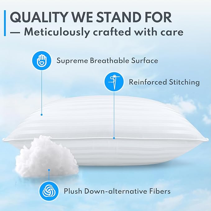 King Size Bed Pillows Set of 2 - Premium Down Alternative Cooling Pillows for Side, Back, and Stomach Sleepers Hotel Quality Fluffy Soft Microfiber Fill Breathable Skin-Friendly