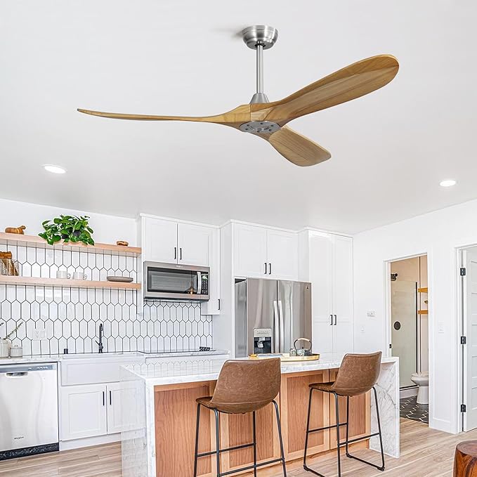 NicBex Ceiling Fan 60 Inch Ceiling Fans Without Light Ceiling Fan with 3 Blades and Remote Control Reversible DC Motor Ceiling Fan for Bedroom, Living Room, Natural