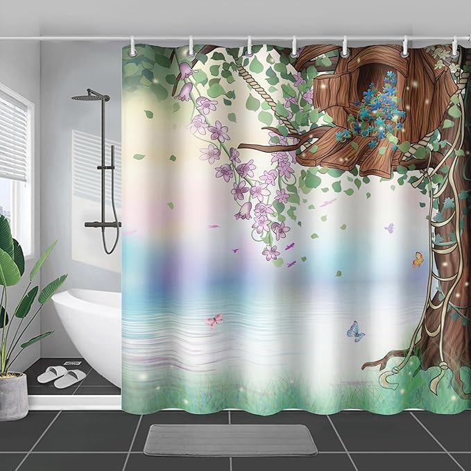 AILONEN Green Tree Leaves Shower Curtain,Botanical Floral Plants Vine Shower Curtain,Spring Floral Shower Curtain for Bathroom Decor Polyester Waterproof with Grommets and Hooks 72" W*72" H