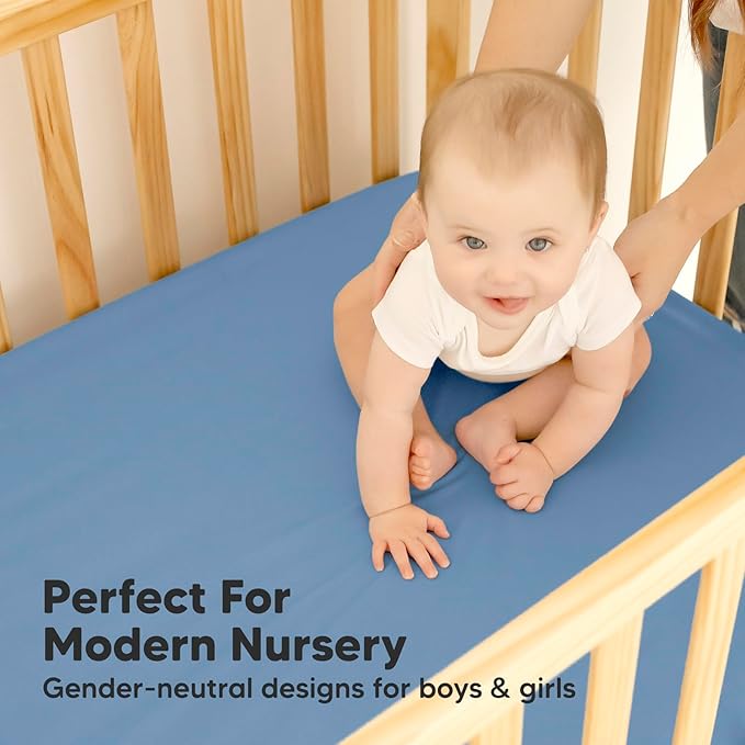 2-Pack Waterproof Crib Sheets for Boys, Girls - Viscose Derived from Bamboo Crib Sheets Neutral, Crib Mattress Protector Sheet, Soft Toddler Bed Sheets, Fitted Baby Crib Sheets Girl, Boy (Slate)
