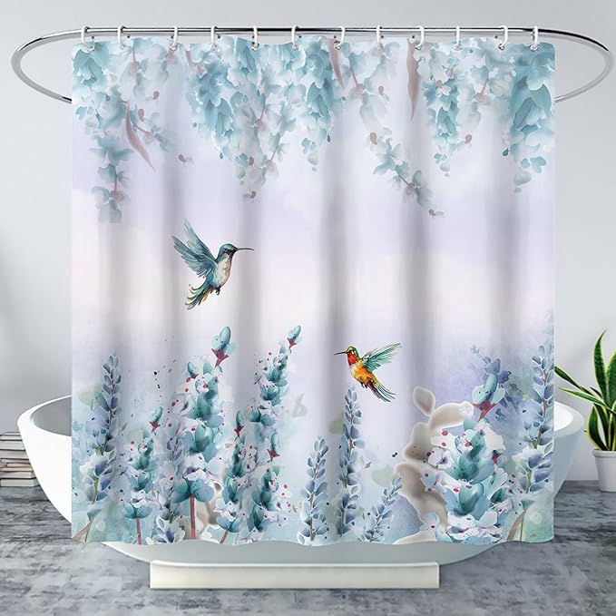 AILONEN Waterproof Floral Shower Curtain for Bathroom,Blue Botanical Wisteria Lavender Flowers Shower Curtain,Watercolor Floral Decor Bathroom Polyester with Grommets and Hooks 60" W*72" H