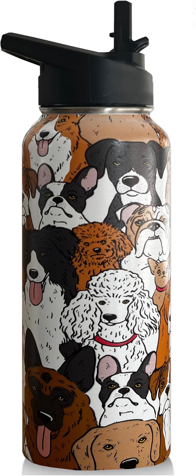 32 oz Dog Water Bottle Insulated Vacuum Stainless Steel Sports Water Bottle with 2 Lids (Straw and Spout Lid) for Gym Camping Hiking