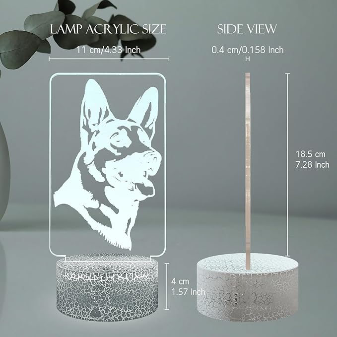 3D Visual Anime German shepherd Cute Dog Doggy Puppy Night Light 16 Color Change USB Charge Base Remote Control Dimming Flash Smooth Mode Desk Lamp Animal Cosplay Party Boy Gift Decoration