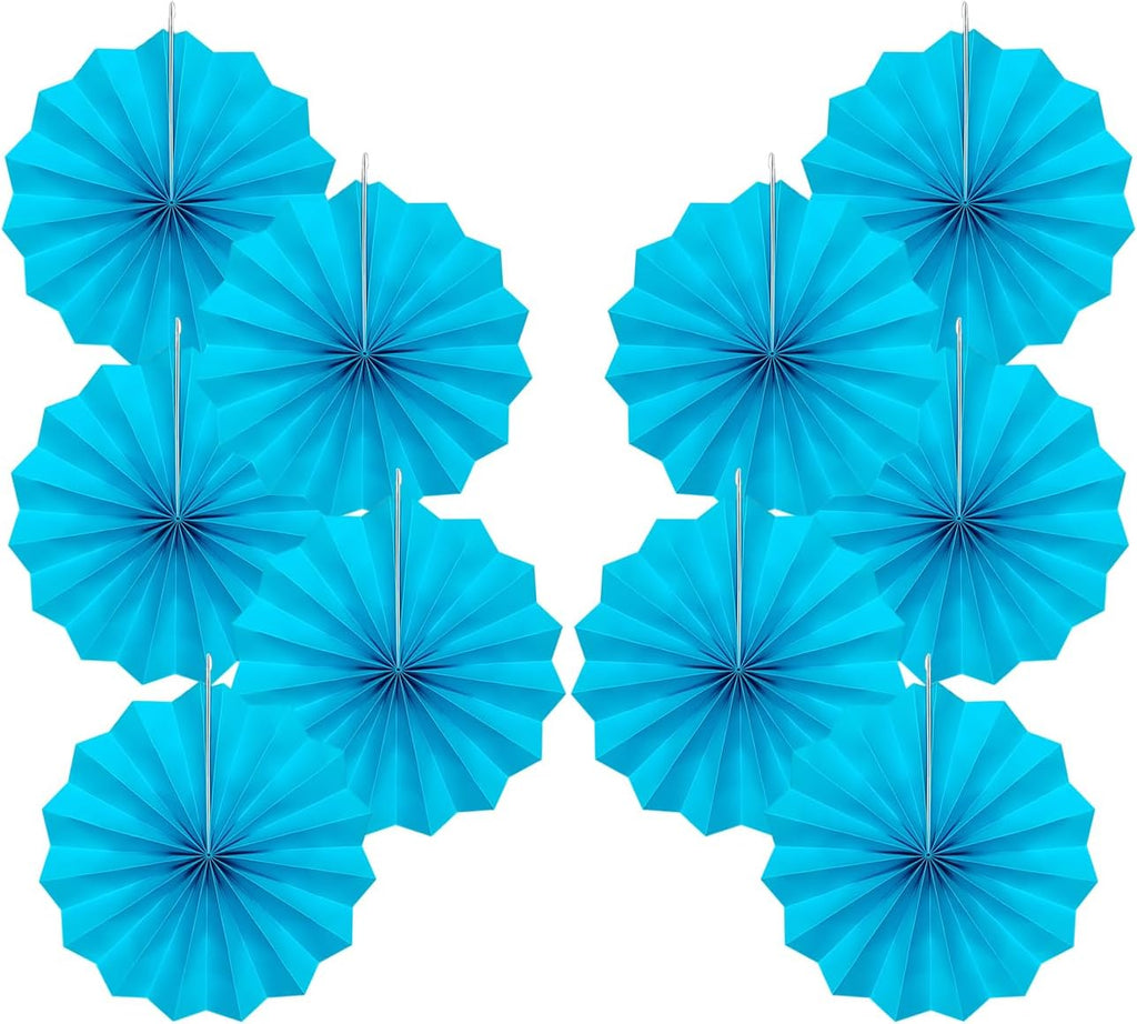 BARTHEW Blue Hanging Paper Fans,Blueaccessories Paper Decorations for Party,Blue Harmony Classroom Decorations,Party Decorations for Boys 8in Hanging Paper Fans 30 Color DIY Set (Sky Blue)
