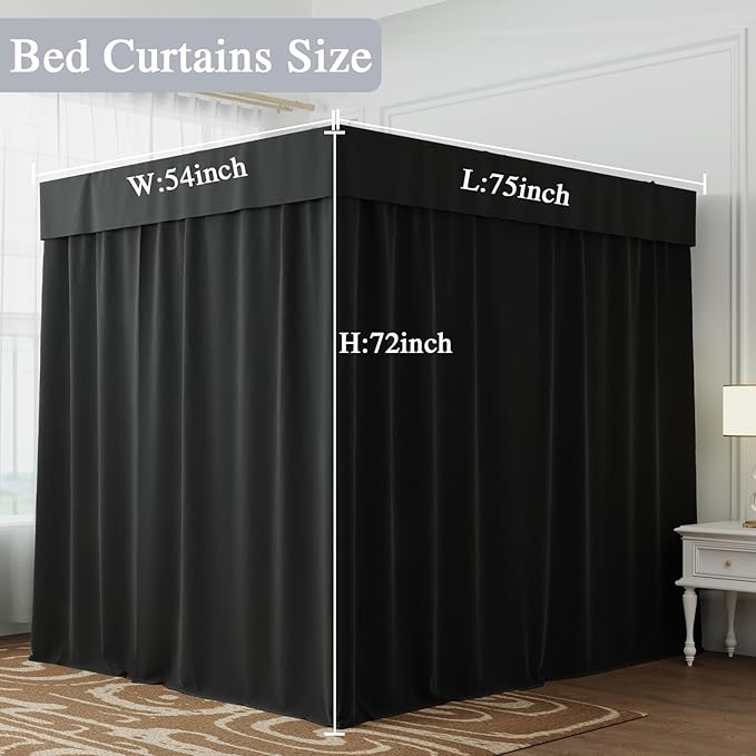 Hvqic Black Canopy Bed Curtains - 4 Corner Post Bed Curtains Full Bed Curtains Lightproof Drapes Bed Canopy for Adults & Girls Bedroom Decoration(Full,Black)