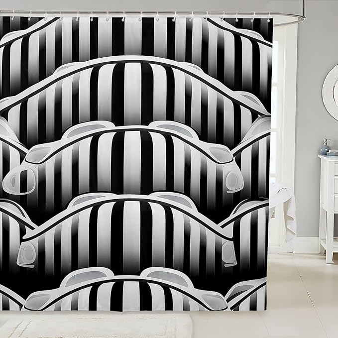 Feelyou Black White Stripe Fabric Shower Curtain Ombre Shower Curtain for Boys Girls Abstract Art Bathroom Waterproof Accessories with 12 Hooks Modern Curtains,72x84 Inches