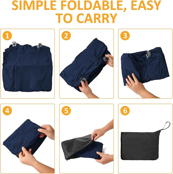 Inflatable Foot Rest Pillow for Travel - Adjustable Height Flight Foot Rest with Eye Mask and Earplugs for Kids & Adults on Airplane, Car, Train, Office, and Home (Blue, 1 PCS)