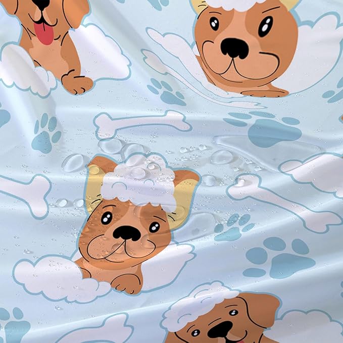AILONEN Cute Dog Shower Curtain,Cute Bulldog Labrador Dog Print Shower Curtain, 72" W*78" H Waterproof Happy Shower Puppy Dog Lover Curtain with Grommets and 12 Hooks
