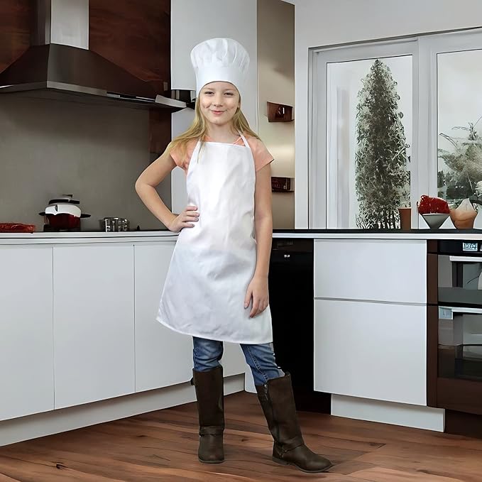 Tessa's Kitchen Club - Chef Hat and Apron Set for Kids, Real Cooking and Baking Wear Kit for Young Chefs in Training