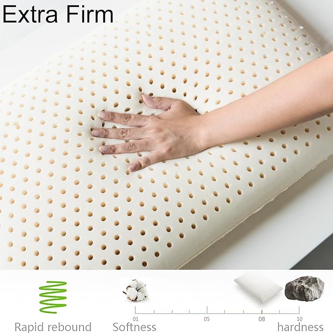 Talatex 100% Natural Premium Dunlop Latex Pillow, Medium Low Pofile Latex Firm Pillow Helps Relieve Pressure, Neck and Shoulder Pain