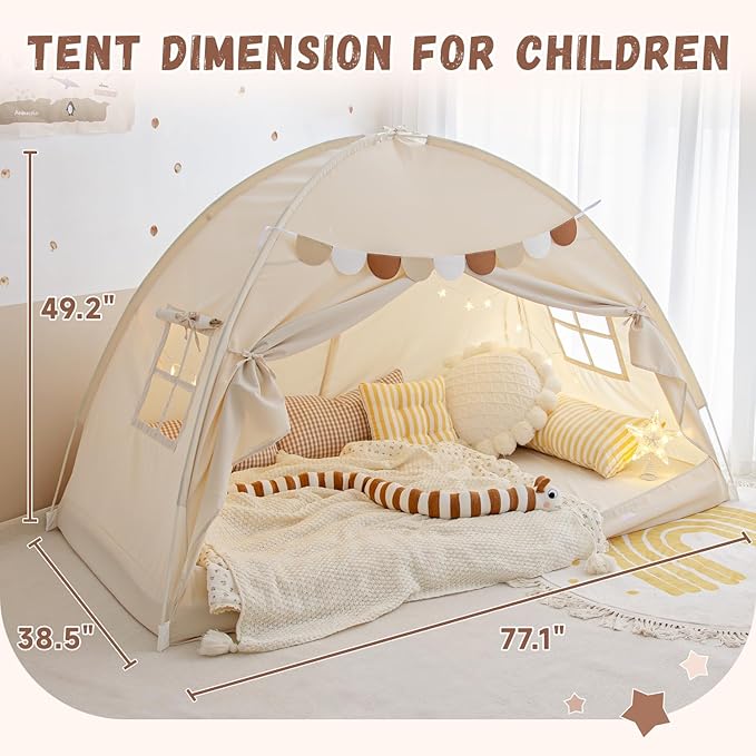 Twin Size Bed Canopy Bed Tents Dream Tent on Bed Privacy Space Blackout Sleeping Tents Indoor Breathable Portable Cottage Drafty Room Floor Bed Tents