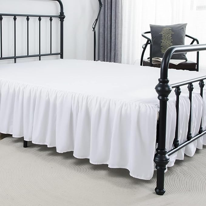 Bed Skirt, Bed Skirt Cal King Size Ruffled Bed Skirt with Split Corners, 12 Inch Drop Dust Ruffle Bed Skirt with Platform, White, Cal King-12 Drop