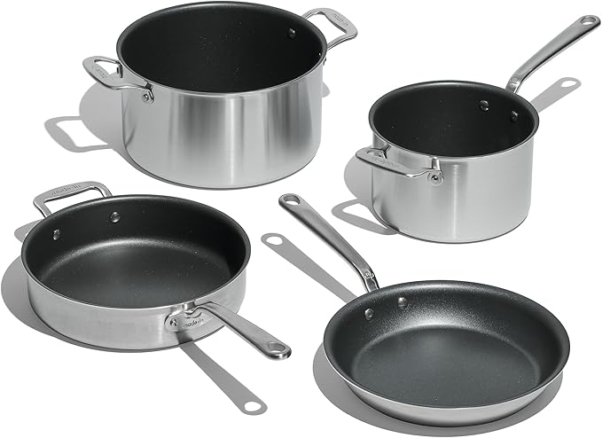 Made In Cookware - 7 Piece Non Stick Pot and Pan Set (Graphite) - 5 Ply Stainless Clad - Includes Stock Pot, Saute Pan, Saucepan, and Frying Pan - Professional Cookware - Crafted in Italy