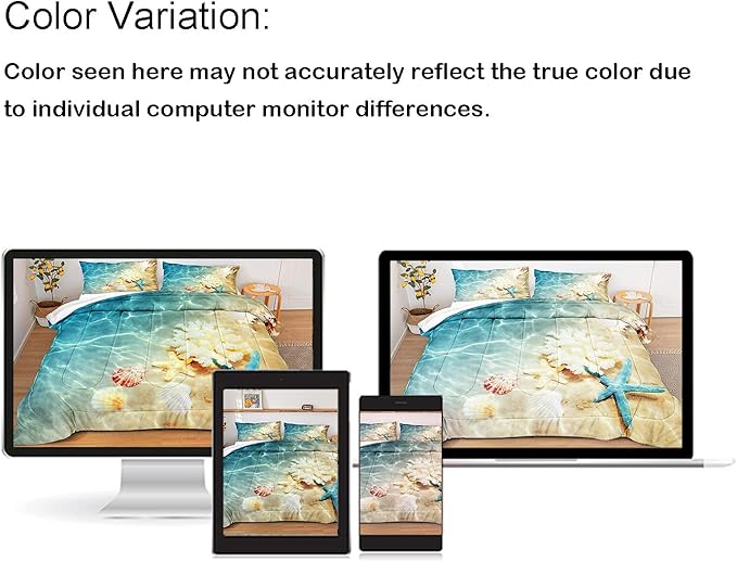 Bedbay Beach Comforter Twin Size Bed Coastal Bedding Set 3 Pieces Soft Microfiber Fluffy Comforter Set Sea Life Starfish Beach Style Comforter Set for All Seasons(Coastal,Twin)