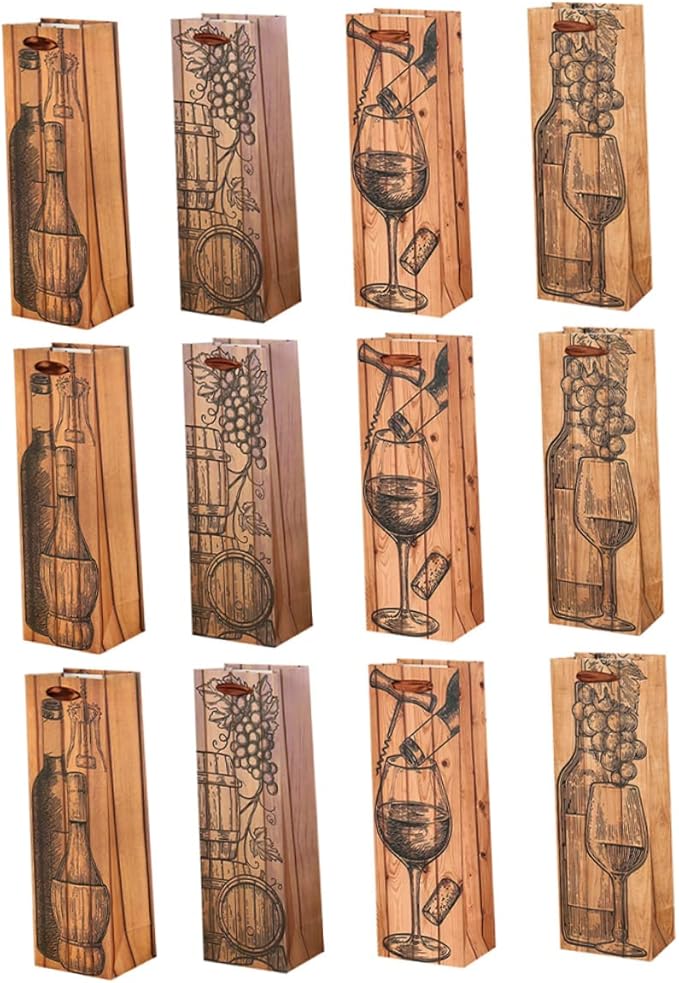 12pcs Wine Packaging Bag Christmas Party Supplies Wine Bottle Tote Bag Wine Bag Storage Pouch Portable Bag Bottle Wrapping Bag Handle Bag Paper Thicken Wine Bag