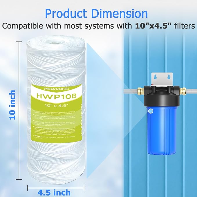25 Micron Whole House Water Filter Cartridge, String Wound Sediment Filters for Well Water, Replacement for 84637, WPX5BB97P, WP10BB97P, WP25BB97P - 10" x 4.5" Cartridges - Pack of 4
