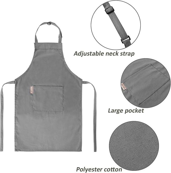 Kids Apron and Chef Hat Set-Adjustable Child Apron for Boys and Girls for Cooking Baking Dark Grey