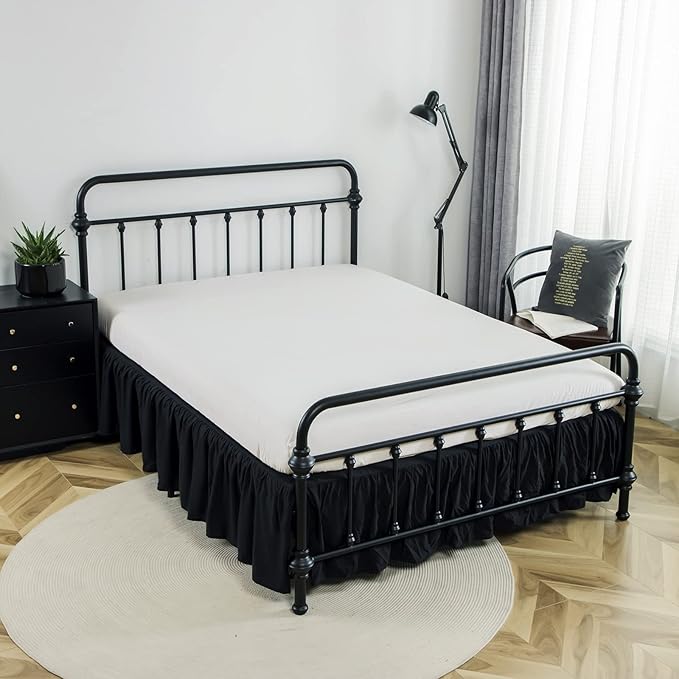 Bed Skirt Twin Size Ruffled Bed Skirt with Split Corners, 14 Inch Drop Dust Ruffle Bed Skirt with Platform, Black