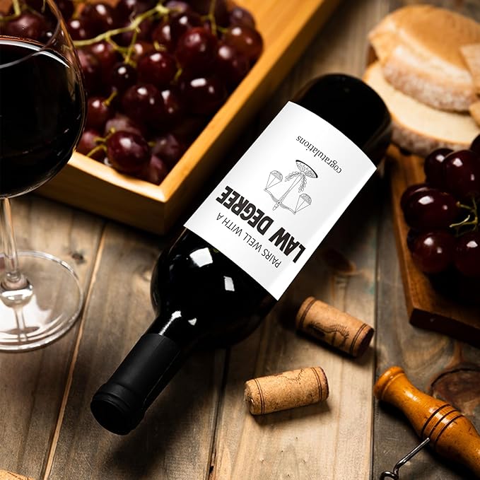 24Pcs Law Degree Graduation Wine Labels Graduation Gifts Wine Bottle Stickers Pairs Well with a Law Degree Wine Labels for Bottles Gifts for Women Men