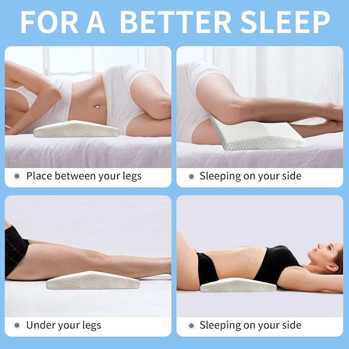 Lumbar Support Memory Foam Pillow - Suitable for Side, Back, and Stomach Sleepers, Helping to Alleviate Lower Back Pain - Triangular Wedge Long Pillow White