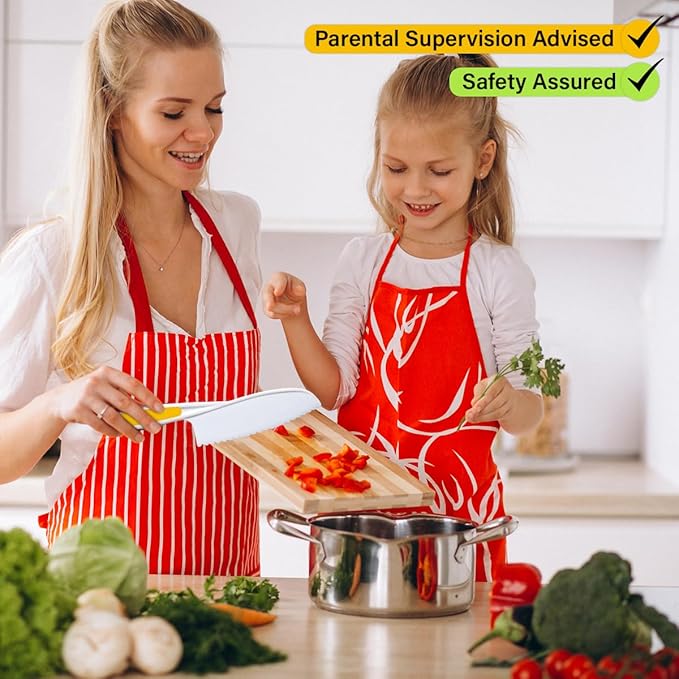 Toddler Knife Set of 3 - Firm Grip, Serrated Edges & Safe – Colorful Nylon Toddler Cooking Knives to Cut Fruits, Salad, Cake, Lettuce (Multi)