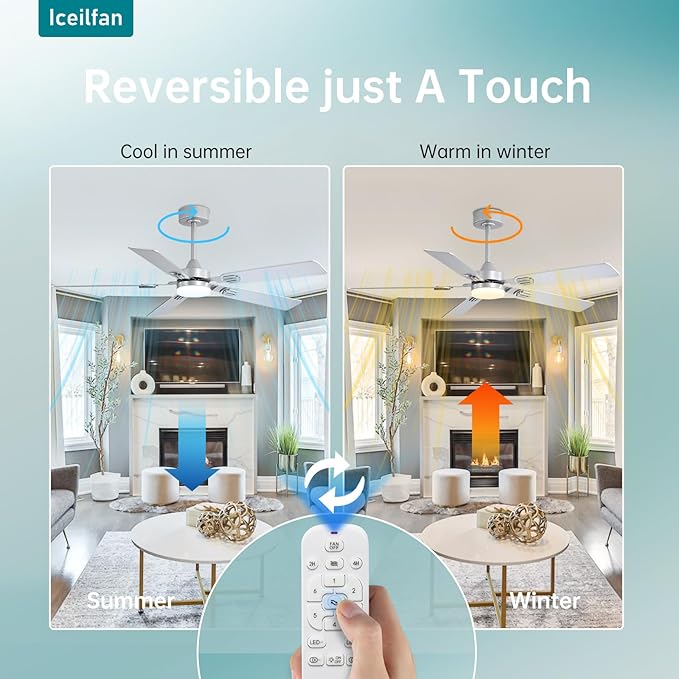 Ceilling Fans with Lights 52 Inch,6 Speeds Dimmable LED Silver Ceiling Fan with Remote,Reversible Quiet DC Motor Bedroom Ceiling Fan with Remote Control,Indoor Outdoor Ceiling Fan for Patios