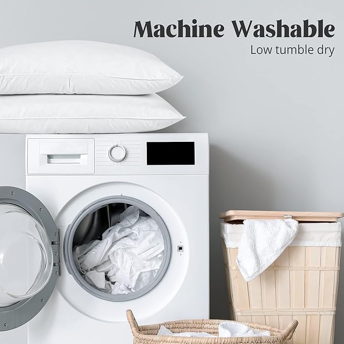 Puredown® Feathers Blend Soft and Flat Pillow with 100% Cotton Cover, Standard Size, Set of 2