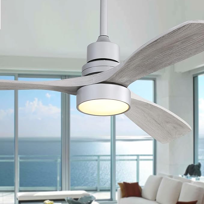 Sofucor 52 Inch Ceiling Fans with Lights and Remote Control, Indoor Outdoor Mordern Wood Ceiling Fan with Reversible Quiet DC Motor, 6 Speed, 3 Downrods, for Farmhouse Bedroom Patio Balcony