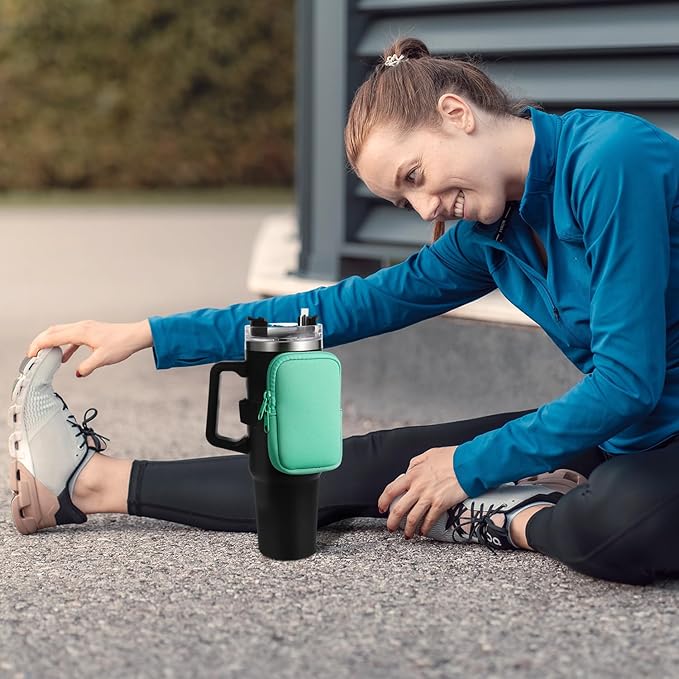 2pcs Water Bottle Pouch for Stanley, Zipper Pouch for Stanley Cup Adjustable Gym Bottle Pouch Pink & Green Multifunctional Water Bottle Pouch for Tumblers Quencher Adventure 40oz&IceFlow 20oz 30oz