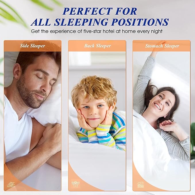 Hotel Collection Bed Pillows Queen Size Set of 2, Soft & Supportive Down Alternative Pillow for Side or Back Sleeper