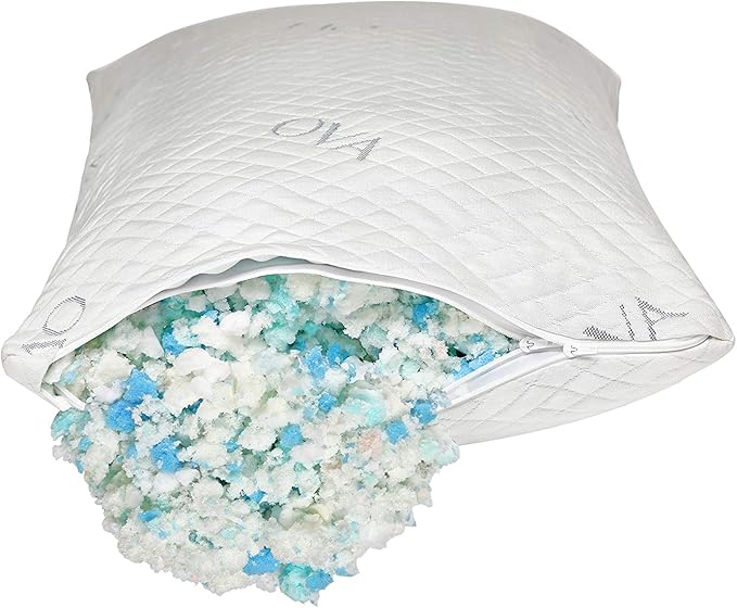 OVA - Queen Size Tri-blend memory foam hypoallergenic pillow, Cooling cover, Firm or Soft Customizable. Machine washable, 100% Made in The U.S.A. 60 Day Risk free trial! (2 Pack, Queen)