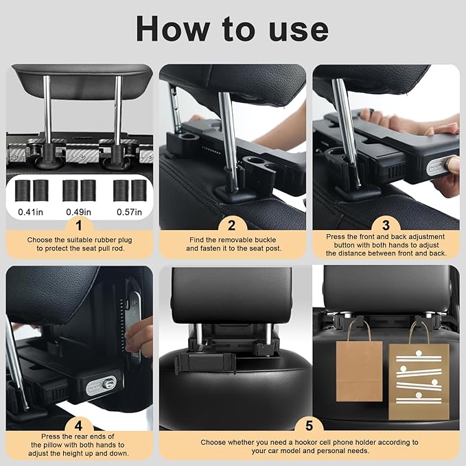 Car Headrest Pillow 2 Pack Car Neck Pillow for Driving Seat Head Support Memory Foam Auto Car Pillow Neck Adjustable Support for Front Seat Fit for Different Heights, with Hook, Tablet Holder